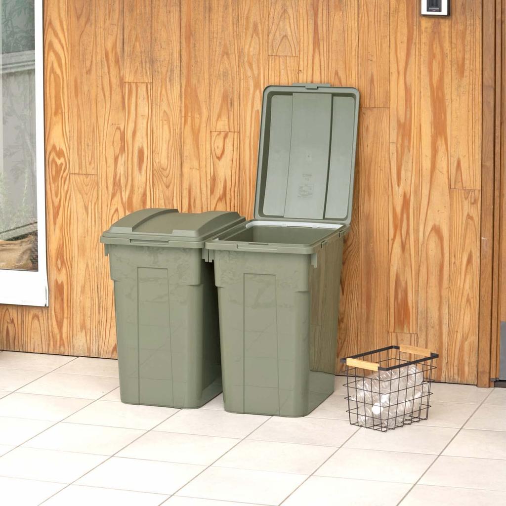 TONBO Shinki Synthetic Tombo Garbage Bin Connectable 45 Liters Khaki Green Width 31 x Depth 39 x Height cm With Lid Separation Durable Outdoor Balcony