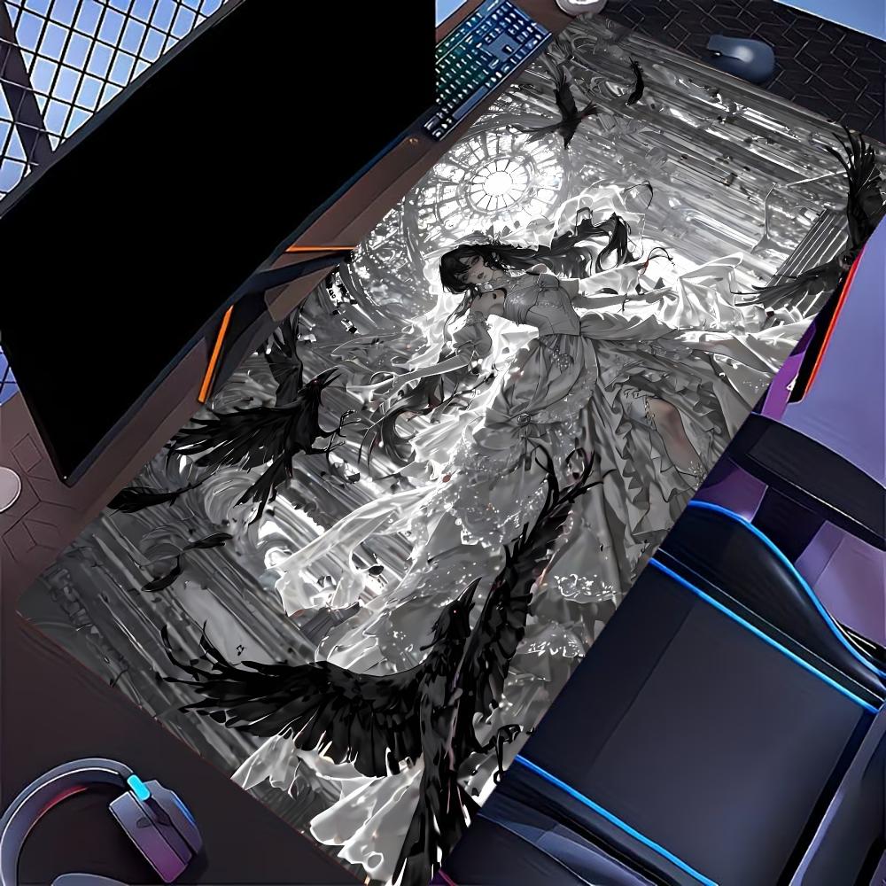 XXL Large Desk Mat Dark Anime Female Raven Floral Butterfly Mousepad Non-Slip Rubber Keyboard Mat Art Gaming Office Desk Pad