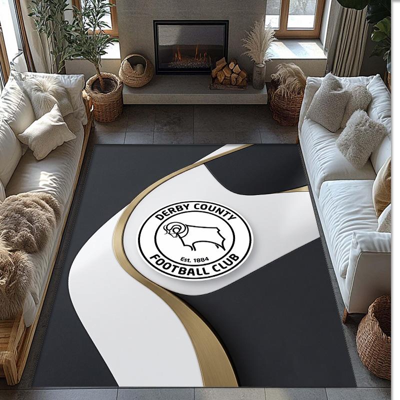 Alfombra de Terciopelo de Cristal con Estampado de Fútbol del Derby County, Cómoda Absorbente de Agua Antideslizante para Suelo Interior