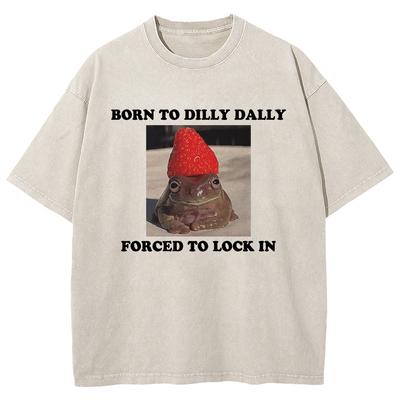 Kokvilnas T-krekls Dzimis, lai kavētos Piespiests ieslēgties Smieklīgs kaķu mēmu T-krekli Vīriešu sieviešu T-krekls Liela izmēra Minerālu mazgājuma topi