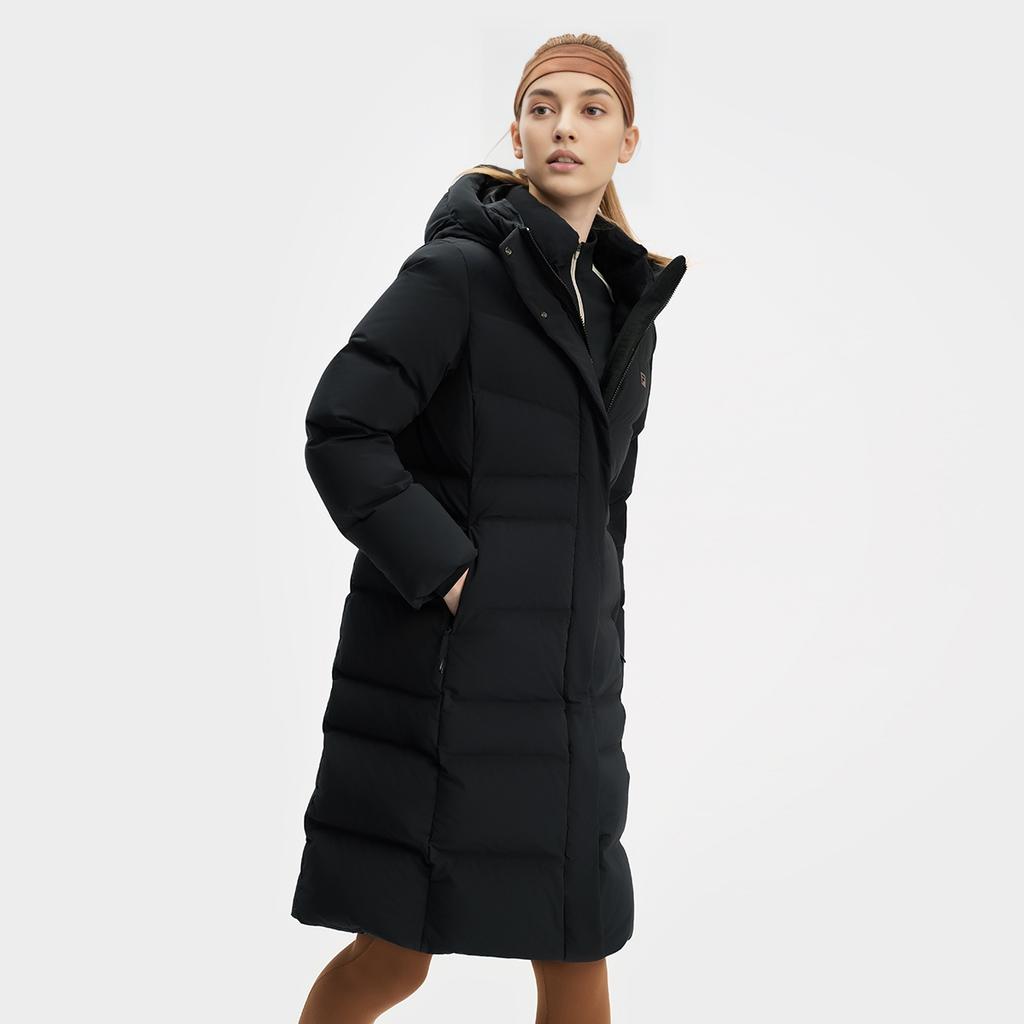 Fila Fitness Versatile Warm Long Hooded Down Jacket Women Outerwear Deep-Black A11W441907F-BK