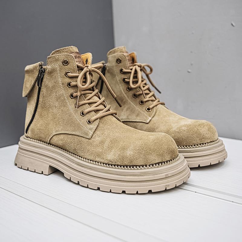 

Men s high-quality suede horse boots outdoor casual leather boots thick soled English style short boots fashionable work boots 43