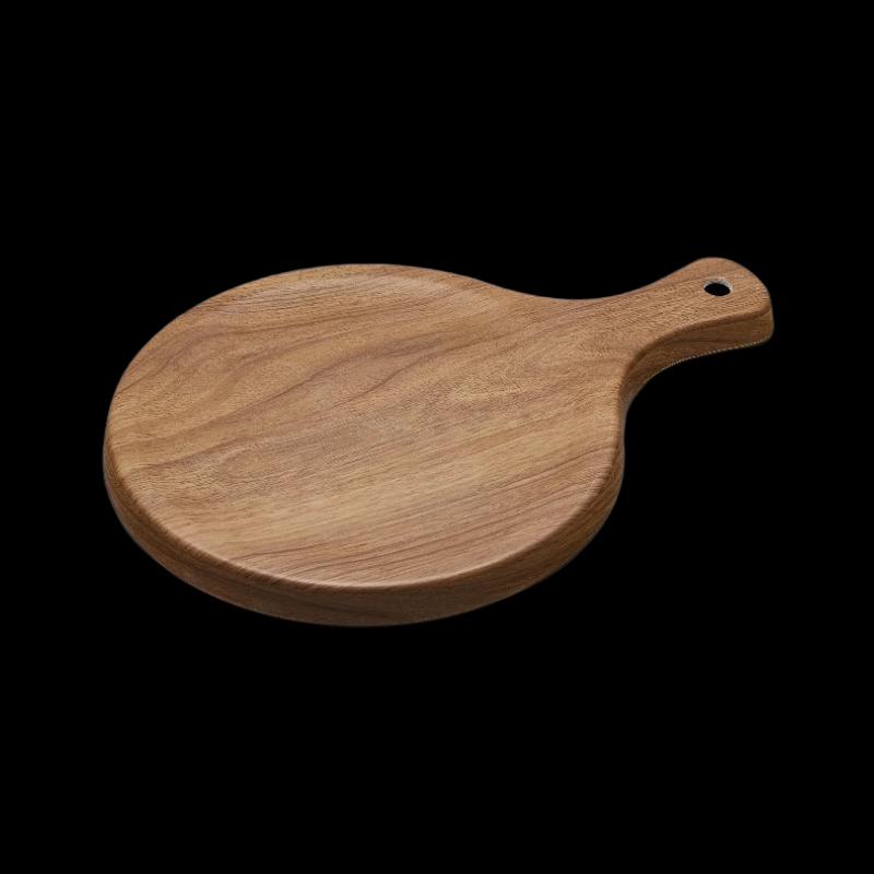 Set of 2 - 12-inch Walnut Wood Grain Melamine Pizza Plates with Handle