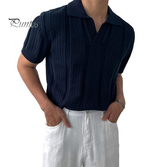 

Мужская футболка с однотонным воротником-лацканом, повседневная, с коротким рукавом, сетчатая трикотажная футболка, летние модные топы, повседневная одежда M