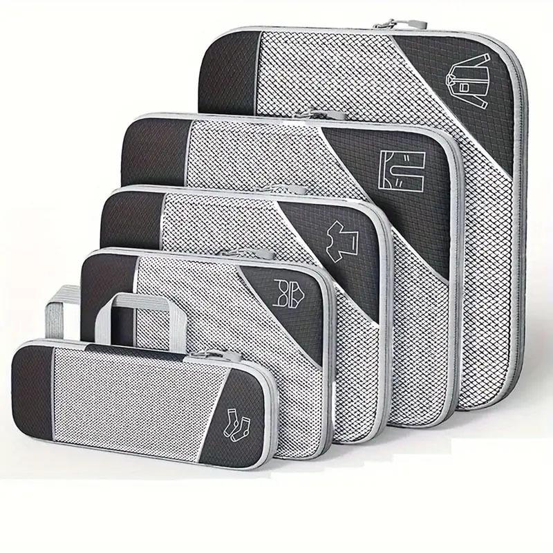 Diamond Grid Compression Travel Organizer 5-Piece Set: Suitcase and Clothing Storage Bags