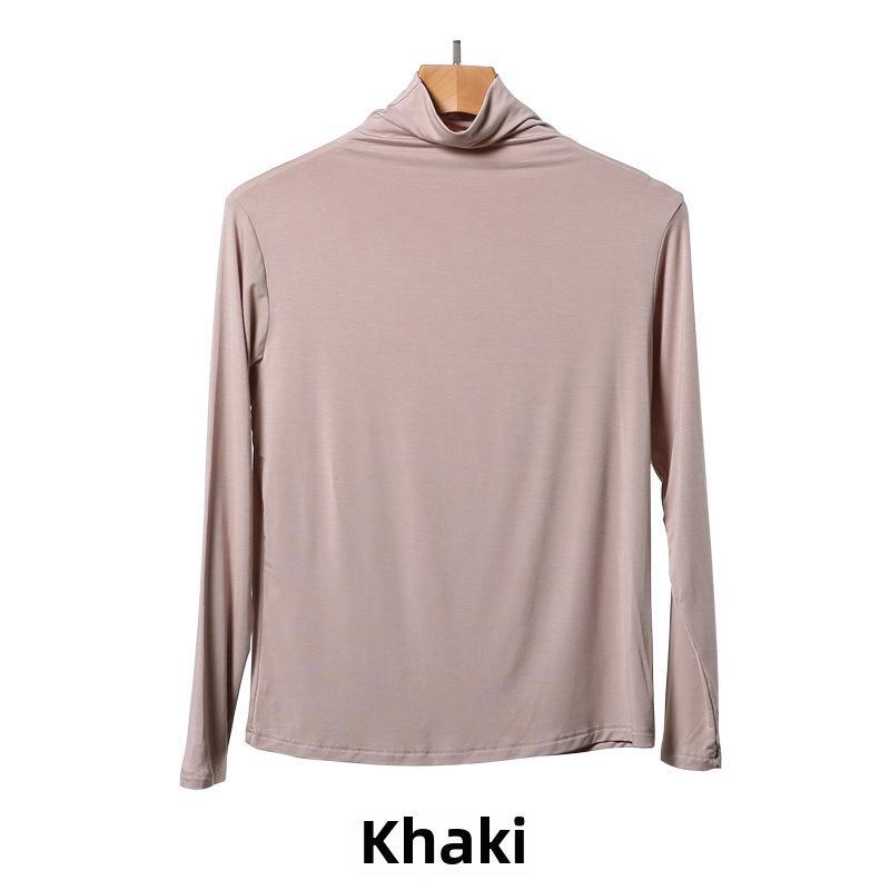 Korean Half-High Collar Slim Fit Modal T-Shirt - Long-Sleeve Solid Color Top