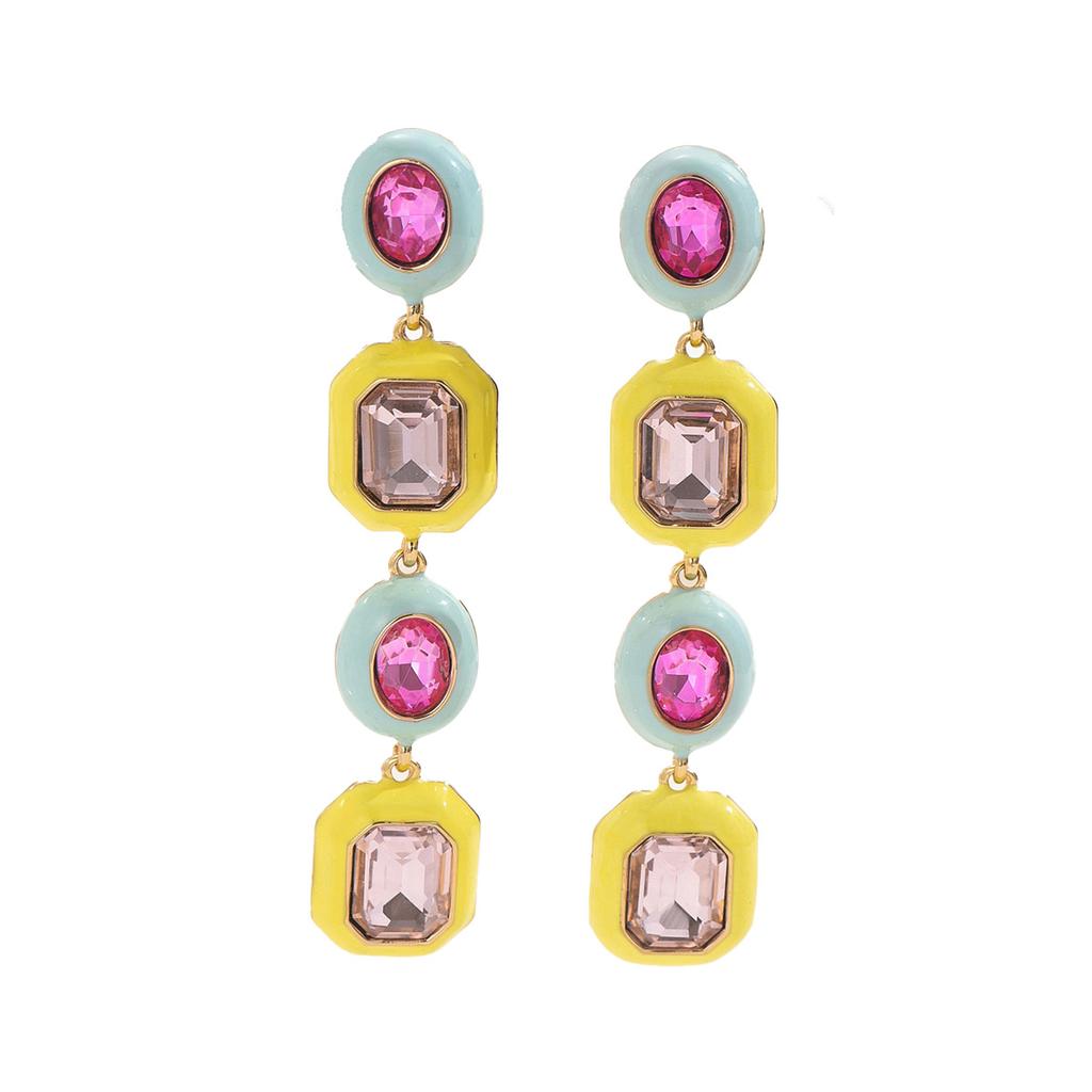 Fashion style women's earrings niche colorful drip oil design diamond stud earrings versatile high-end feeling earrings