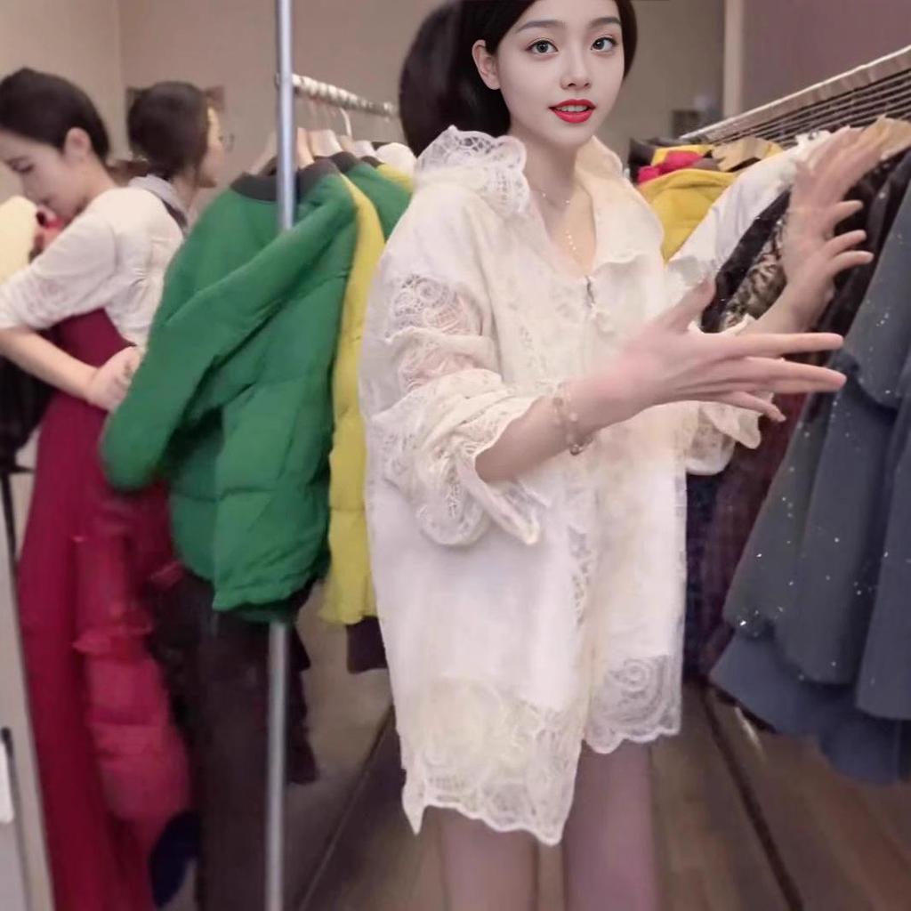 Dámská temperamentní krajková bunda s kapucí - 2025 jaro evropský styl, střední délka, plus size