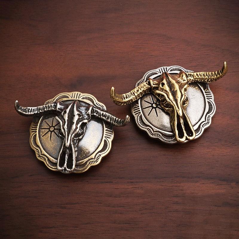 Vintage Brass Buffalo Skull Screw Back Coin Concho Bison Bull Gaur Rodeo Indian Cowboy Leathercraft Accessories
