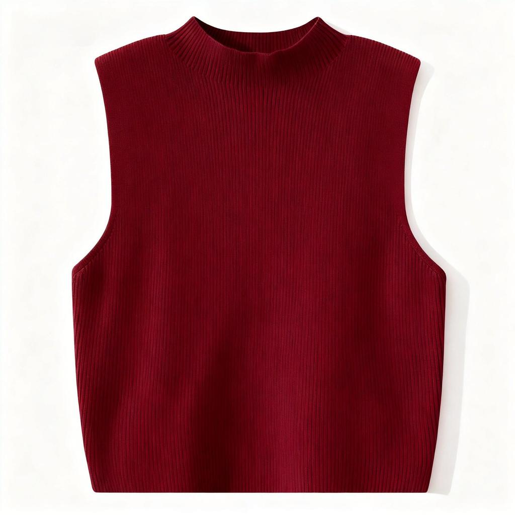 Women's Slim-Fit Sleeveless Knit Vest with Half-High Collar