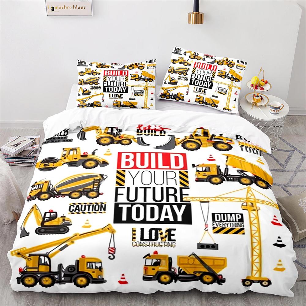 Cartoon Engineering Vehicle Childrens Duvet Cover Set Tractor Truck Quilt Cover Modern Bed Set For Kid Boy Polyester Bedding Set