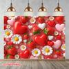 Romantic Strawberry, Heart and Daisy Backdrop Pink Themed Background Cloth for Birthday and Party
