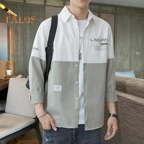 Vår høst herre skjorte turn-down krage trykt colorblock button-down cardigan løs Streetwear Young Cargo Style skjorte kåpe