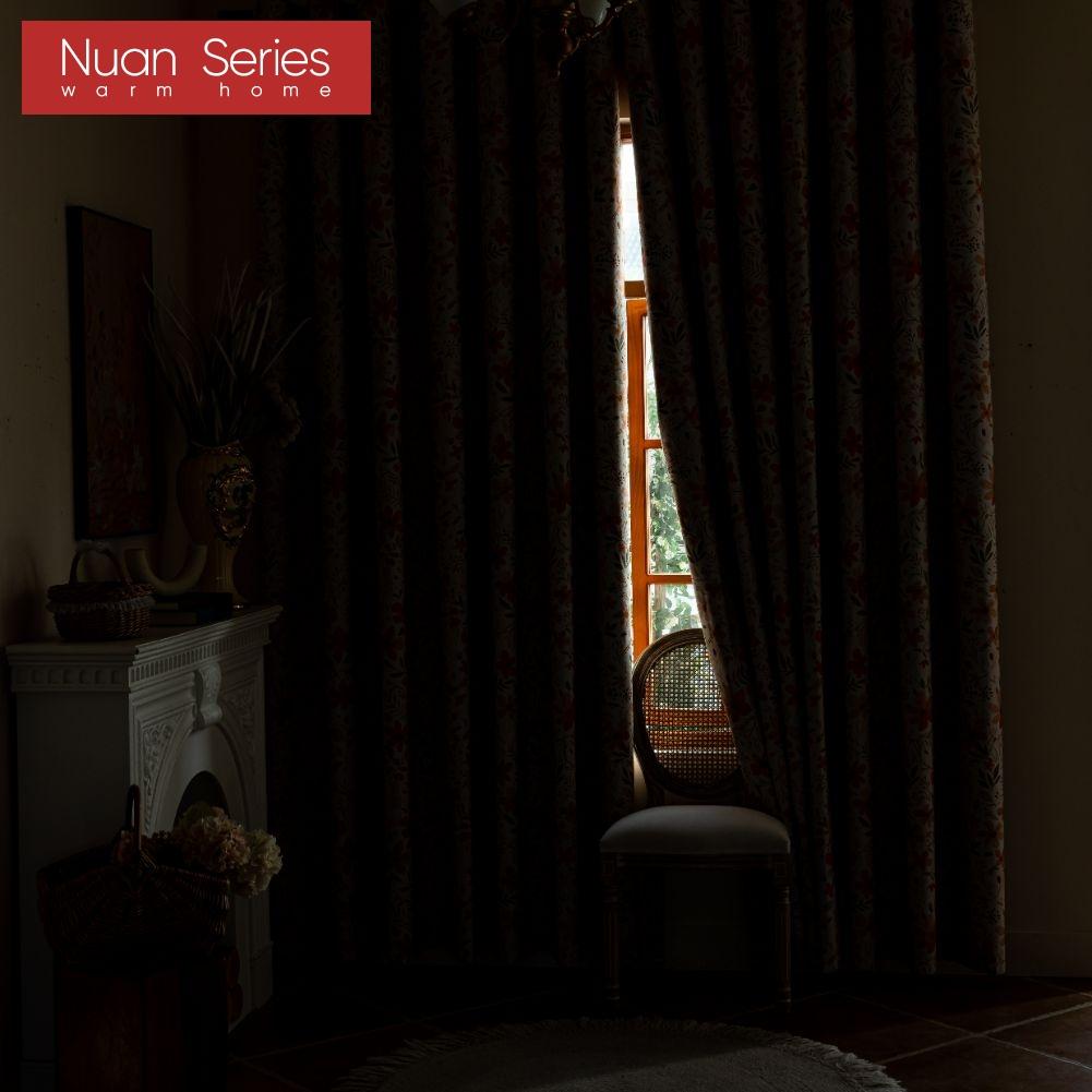 1PC Nuan Series French Vintage Orange Floral Print Blackout Curtain 100% Blackout Curtain for Bedroom Living Room Balcony Window for Home Decor
