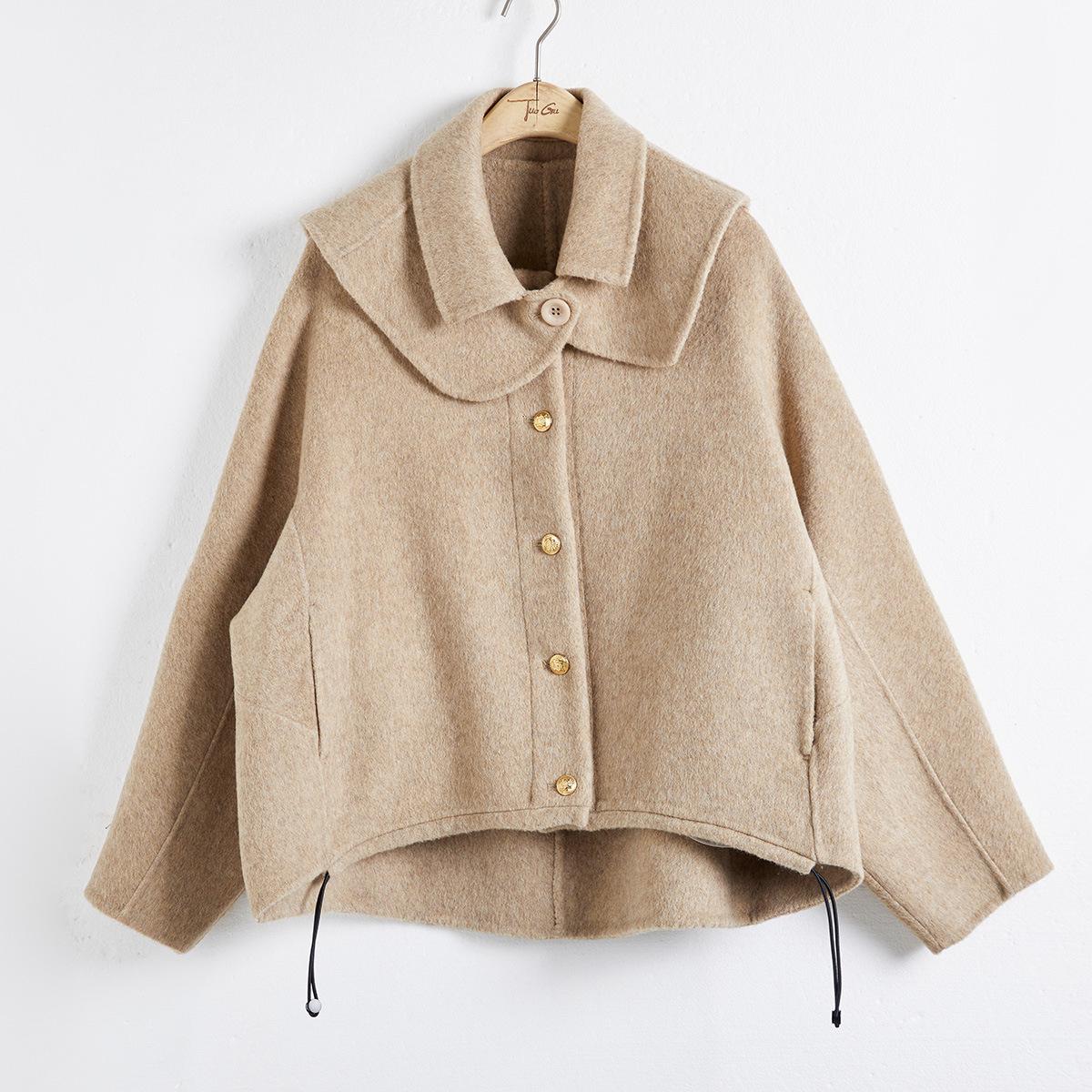 

Женское пальто из смесовой кашемировой шерсти в корейском стиле 2024 года со съемным воротником «Питер Пэн» Medium верблюд