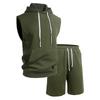 Mens Casual Solid Textured Sleeveless Hoodie And Shorts Set