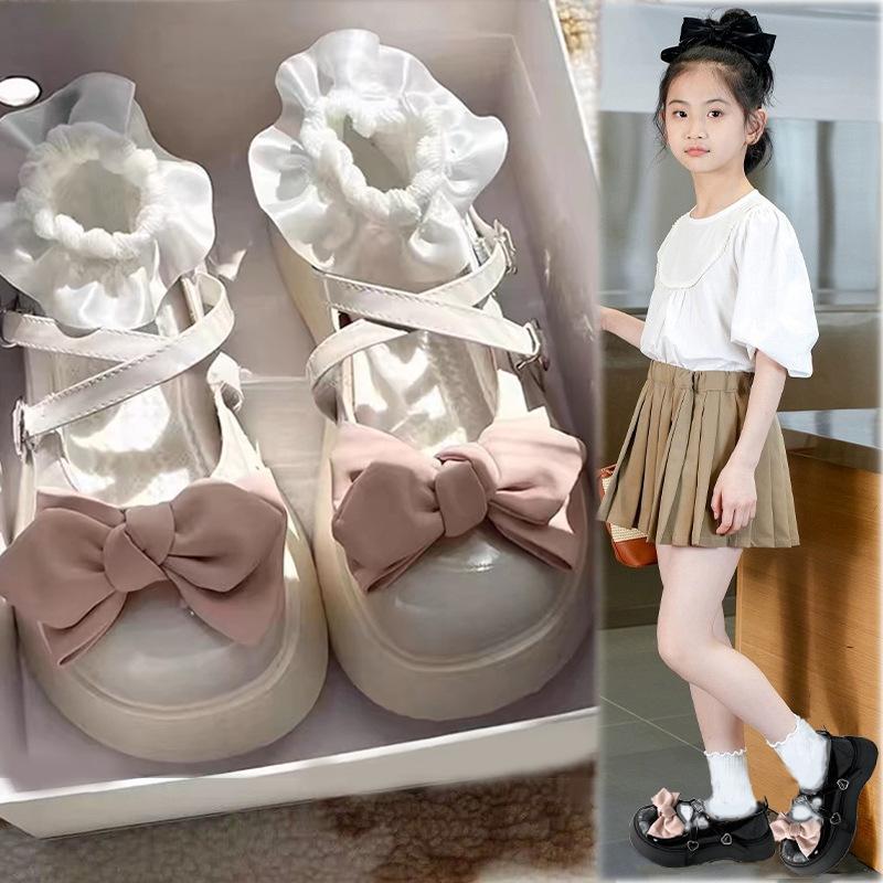 

Children s platform shoes with bow2026New autumn large-toe Mary Jane leather shoes with thick soles in Lolita style 26-31One Hand6Double білий