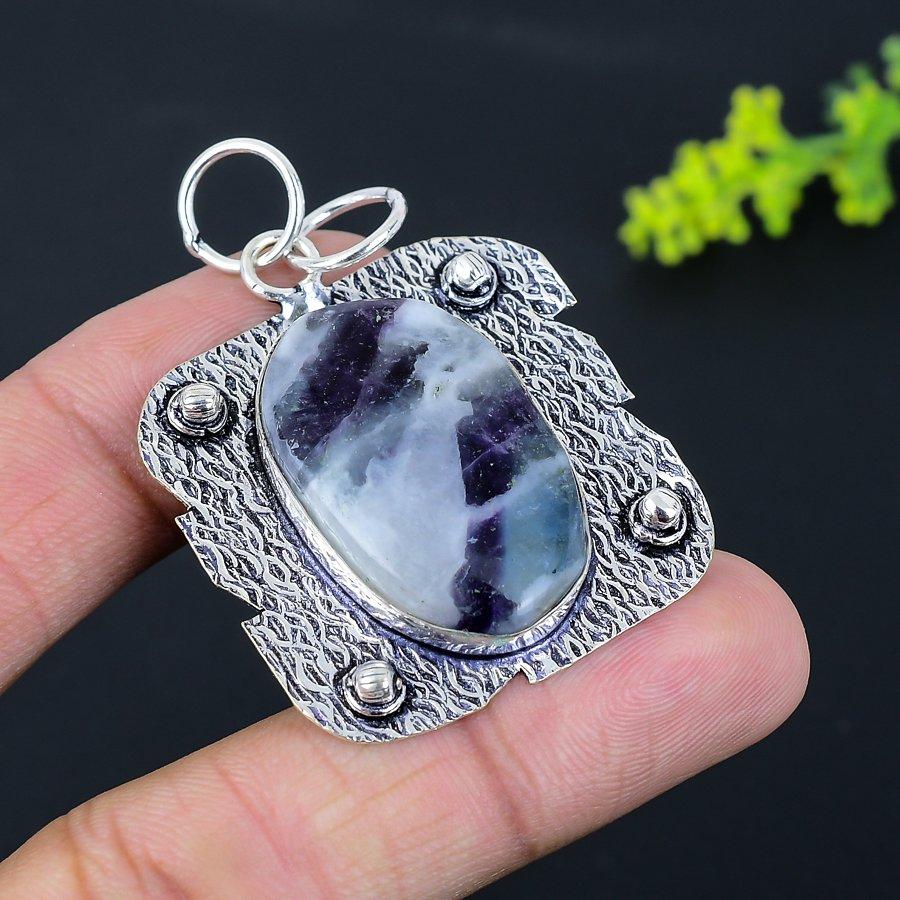 Kemmererite Pierre Précieuse Fait Main Argent Sterling 925 Bijou Pendentif 2.09" N6B81