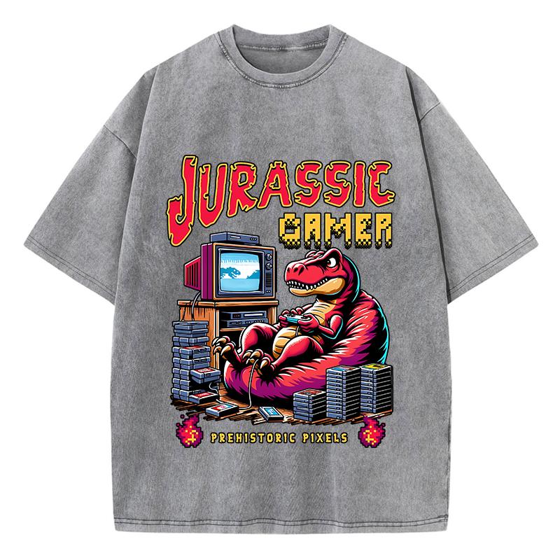 Street Woman Washed T-Shirts Jurassic Games Vintage Manga Print Short Sleeve Comfortable Cotton Oversize Tops Clothes