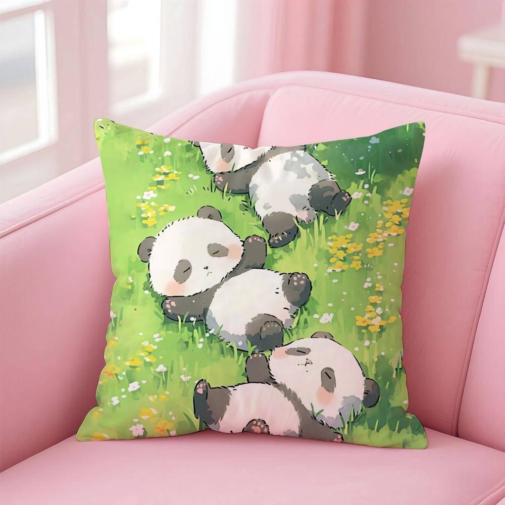 Fashion Cute Hand-Drawn Panda Animals Cushion Cover Linen Pillowcase Cover Soft Decor For Sofa Home Room