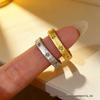 Retro Vintage Hand-Brushed Diamond Inlay Starburst Double Ring - Stackable Eight-Pointed Star Design