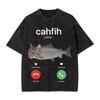 Cahfih Funny Catfish Fih Meme Washed T Shirt Man  Y2k Basic Cotton T Shirts Summer Oneck Harajuku Tees Loose Oversized Clothing