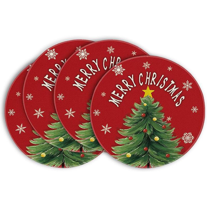 Festive Style Christmas Round Placemats - 4-Piece Set for Holiday Table Decor