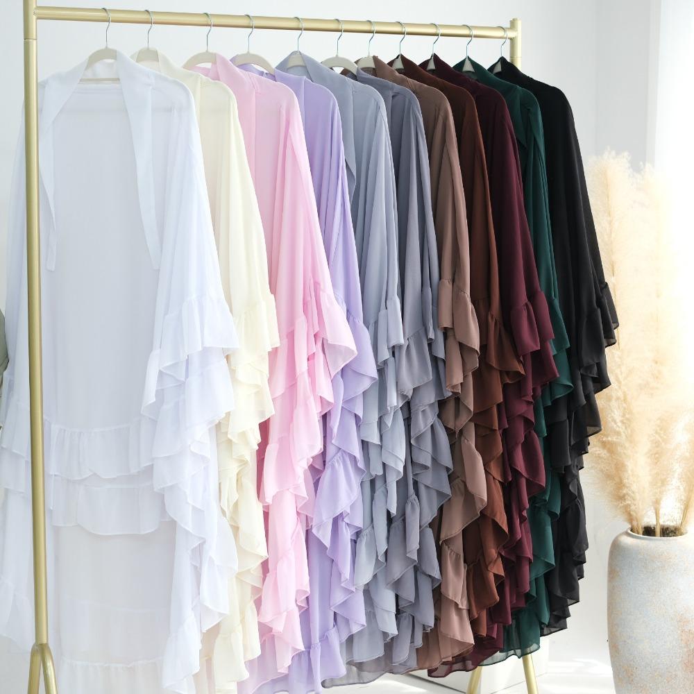 Long Chiffon Ramadan Khimar Abaya Headscarf Prayer Dress Muslim Abaya  Dubai Saudi Black Robe