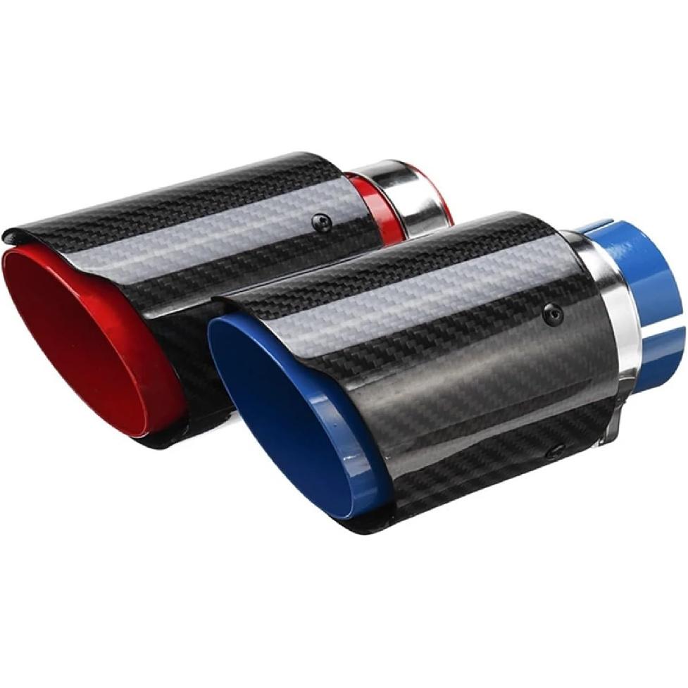 1PC 63MM Universal Car Real Carbon Fiber Exhaust System Muffler Tip Tail Stainless Decorations Straight Trim(Color:Red 63-89mm)