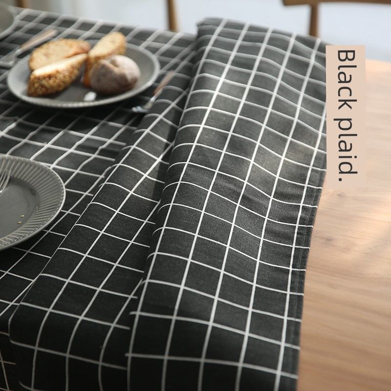 

Black and White Plaid Table Cloth Cloth Little Fresh Cotton and Linen Scandinavian Rectangular Plaid Minimalist Coffee Table Tablecloth Desk Black Plaid 90 * 90cm