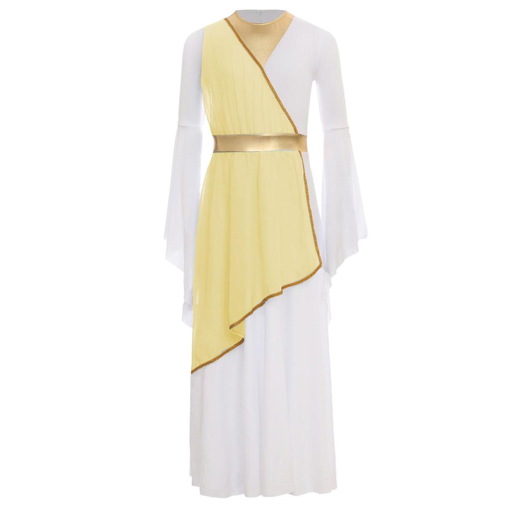 Girls Greek Princess Dress Long Sleeve Contrast Color Party Costume Role Play Performance Halloween Wear