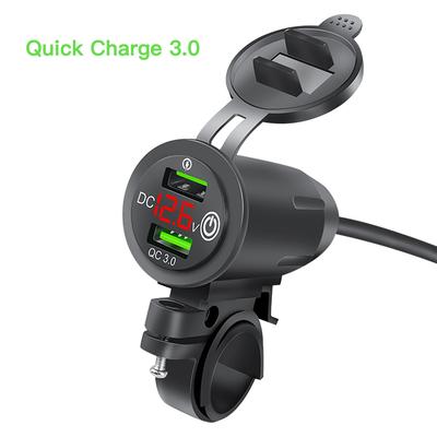 Motorrad-Ladegerät Dual QC 3.0 USB-Ladevoltmeter Modifiziertes Spiegeltelefon-Ladegerät Wasserdichte Schnelladapterbuchse