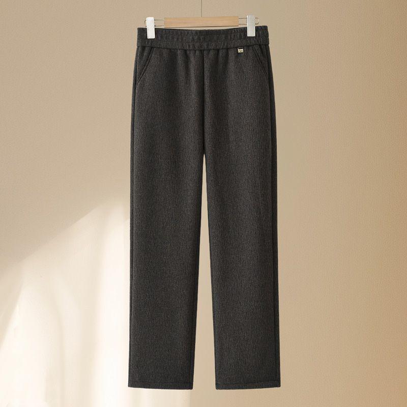 Women's High-Waist Elastic Stretch Pants - Winter Thickened, Loose Straight Fit for Middle-Aged & Elderly