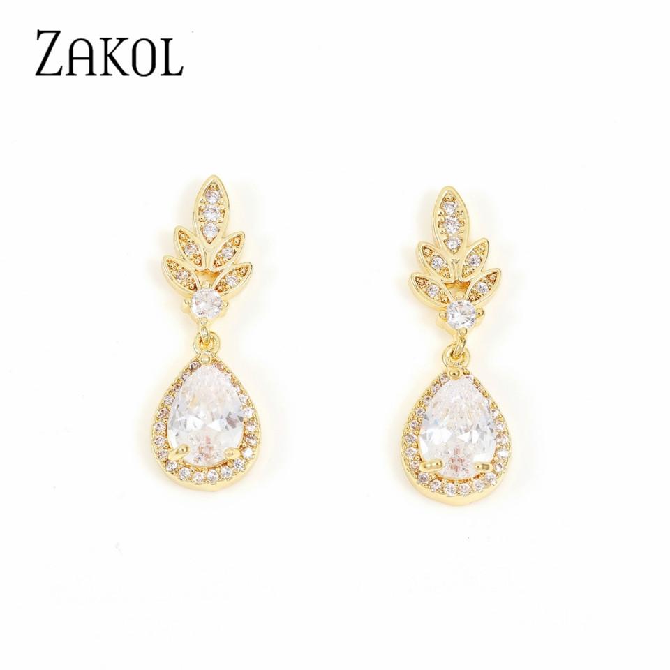 ZAKOL New Classic Cubic Zircon Drop Earring for Women Fashion Crystal Elegant Bridal Wedding Party Jewelry Gifts
