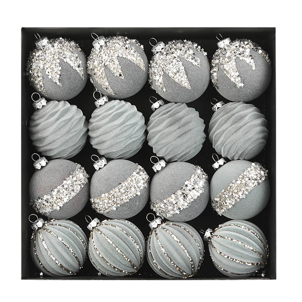 16Pcs Shiny Flocking Christmas Ball 6cm Christmas Tree Decoration  Festival Ornament