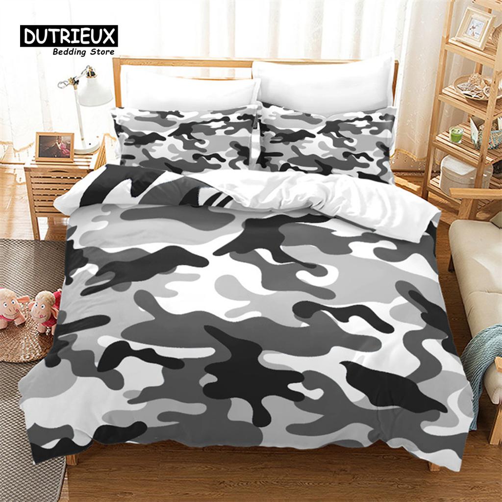 Kamuflażowy Zestaw Pościeli Rozmiar King Queen Kolorowy Wzór Abstrakcyjny Nadruk Artystyczny Poszwa na Kołdrę Poszewki na Poduszki Dla Chłopców Nastolatków Mężczyzn Dekoracyjny