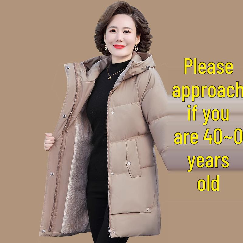 Jachetă de iarnă 2024 căptușită cu lână pentru femei de vârstă mijlocie și în vârstă - Palton gros, călduros din bumbac.