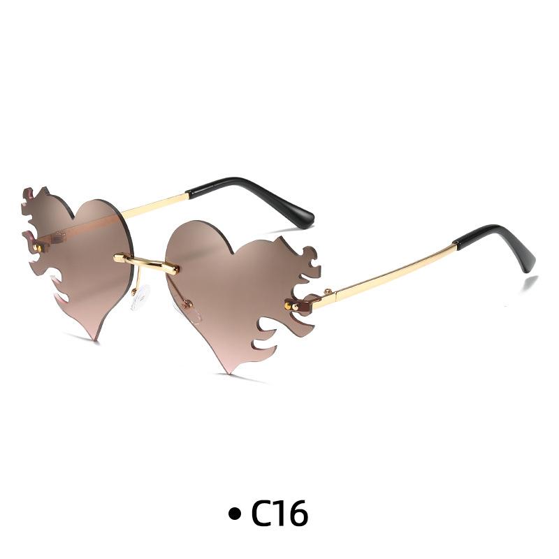 Fashion Rimless Sunglasses Flame Unique Big Love Heart Eyewear Luxury Brand Designer Vintage Sun Glasses Shades UV400 Eyewear