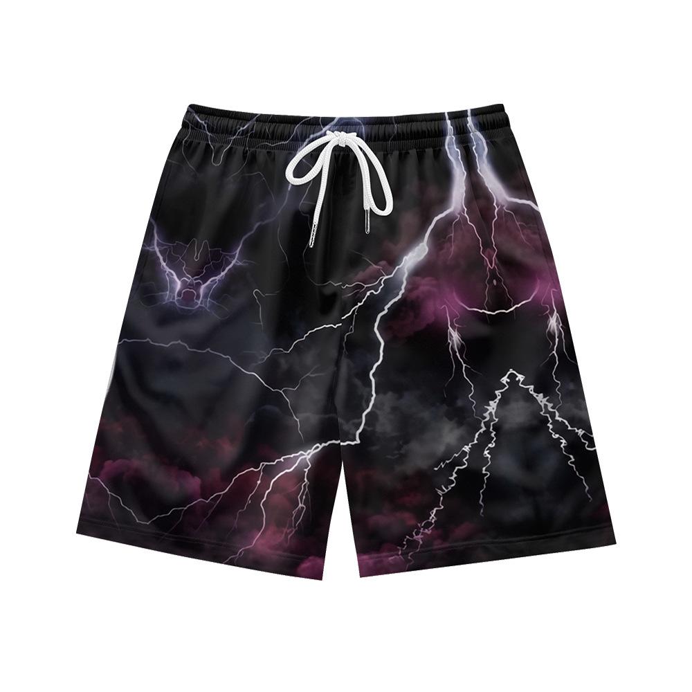 Pantaloncini Casual da Uomo con Elemento Fulmine Oscuro Naturale Europeo e Americano Pantaloni da Spiaggia