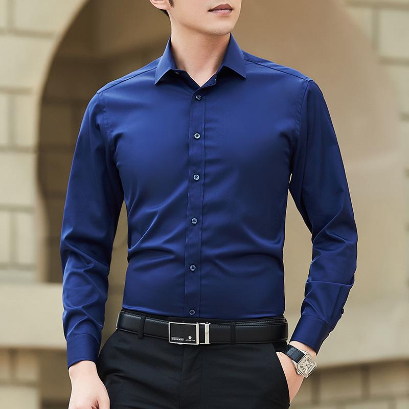 Men's 2025 Slim Fit Formal Long-Sleeved Shirt - Trendy Casual Solid Color Professional Attire