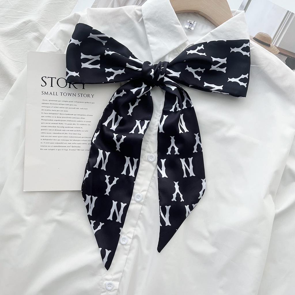 Black And White Letter Long Silk Scarf, Spring Retro Professional Changeable Decorative Scarf, Versatile Temperament Streamer