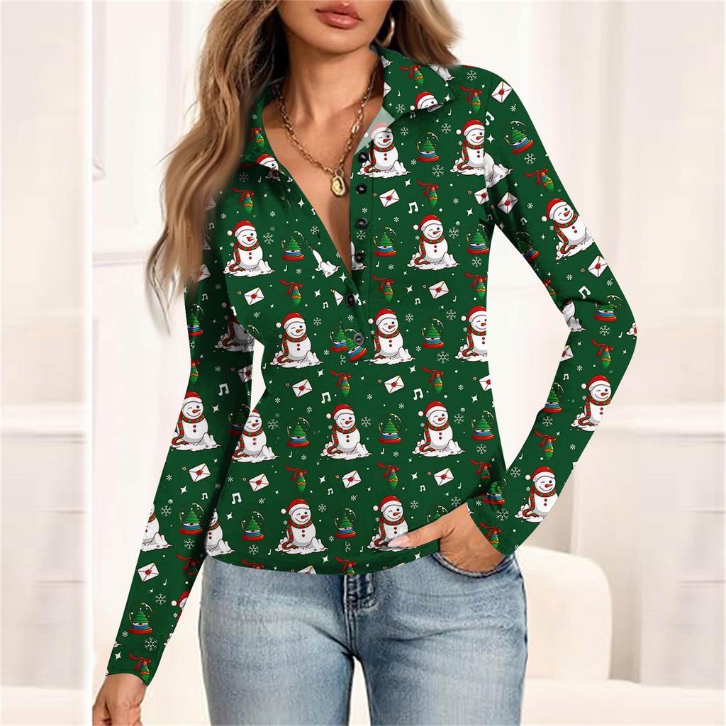 Damska Moda Casual Drukowana Bluzka z Dekoltem w Serek, Długim Rękawem, Zapinana na Guziki