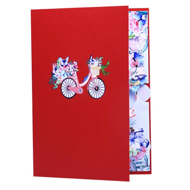 Creative Flower Butterfly Bicycles Popup Greeting Card 3D Handmade Paper Surprise Card for Birthdays and Weddings
