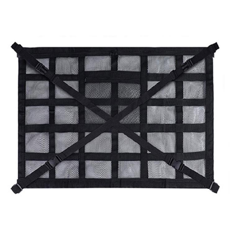 Roof Handle Storage Net for Cars with Reinforced Mesh Panel and Four Point Mount for Cabin Storage Inside the Vehicle