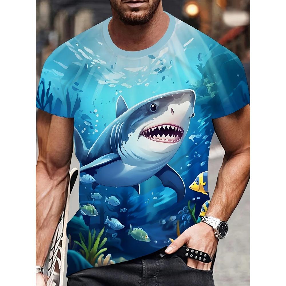 Funny Ai Shark Pattern T Shirt For Men Marine Animal 3D Printed Tees Tralalero Tralala Short Sleeve Round Neck Tops T-Shirts
