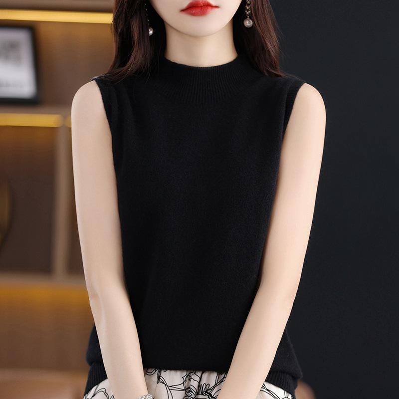 Cross-Border Sleeveless Half-High Collar Women's Slim Knit Camisole - Summer Style Pullover