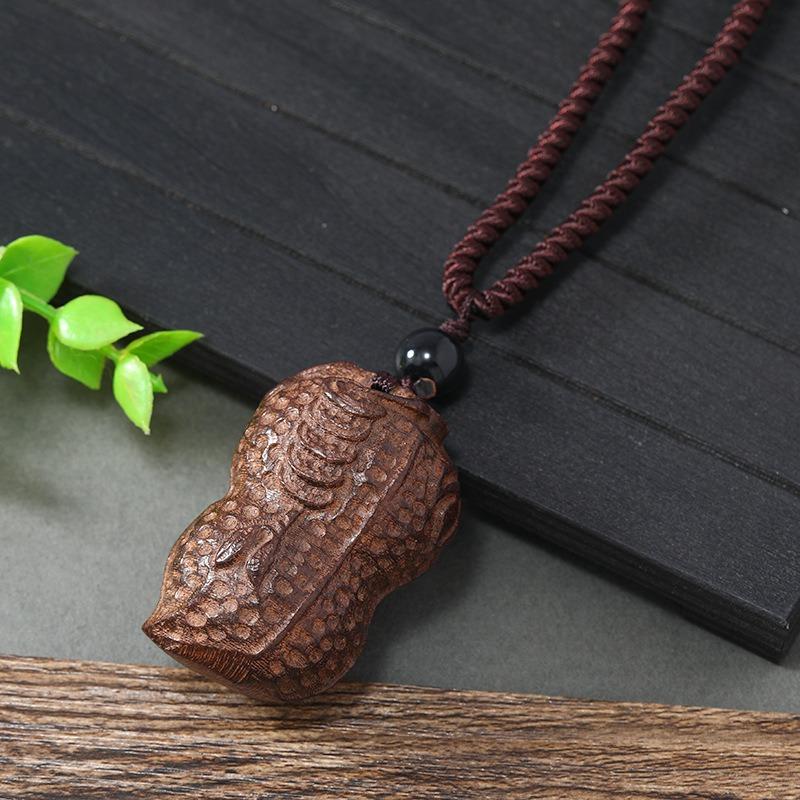 Hand-carved Mahogany Necklace Retro Femininity Long Autumn and Winter Sweater Chain Cotton and Linen Accessories