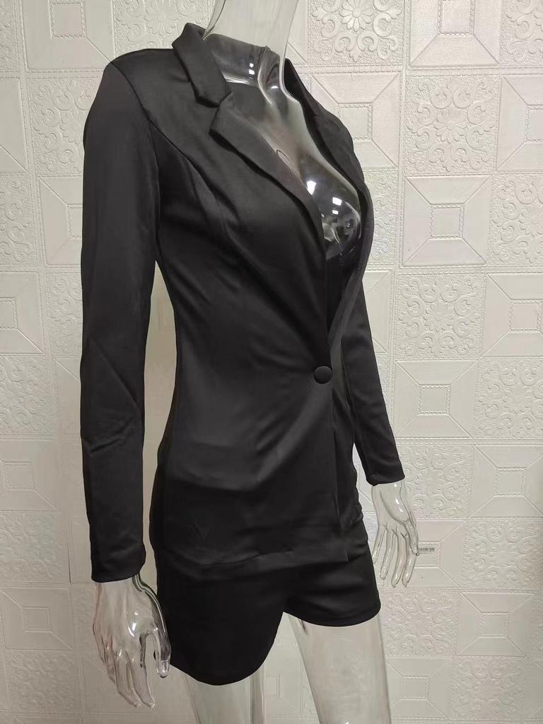 Women's Elegant Autumn/Winter Slim Two-Piece Suit: Short Pants & Top 2024