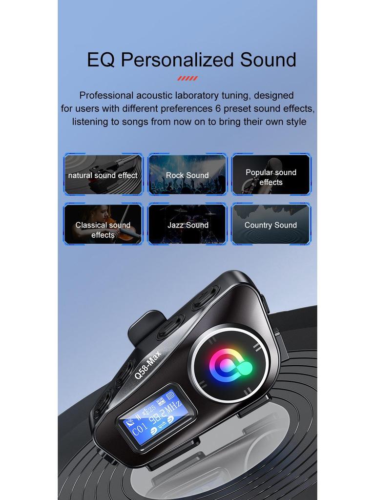 Q58MAX Bluetooth Helmet Headset: Music Sharing, LCD, FM Intercom, MP3 Mixing