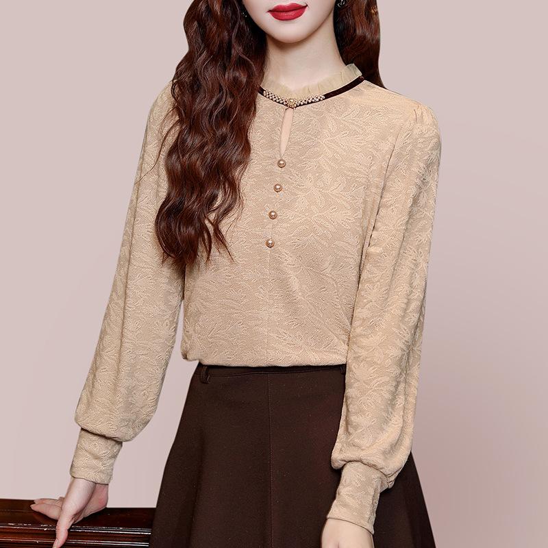 

Французское кружевное ожерелье Базовая рубашка Новый китайский стиль пуговицы женский модный изысканный топ 3XL